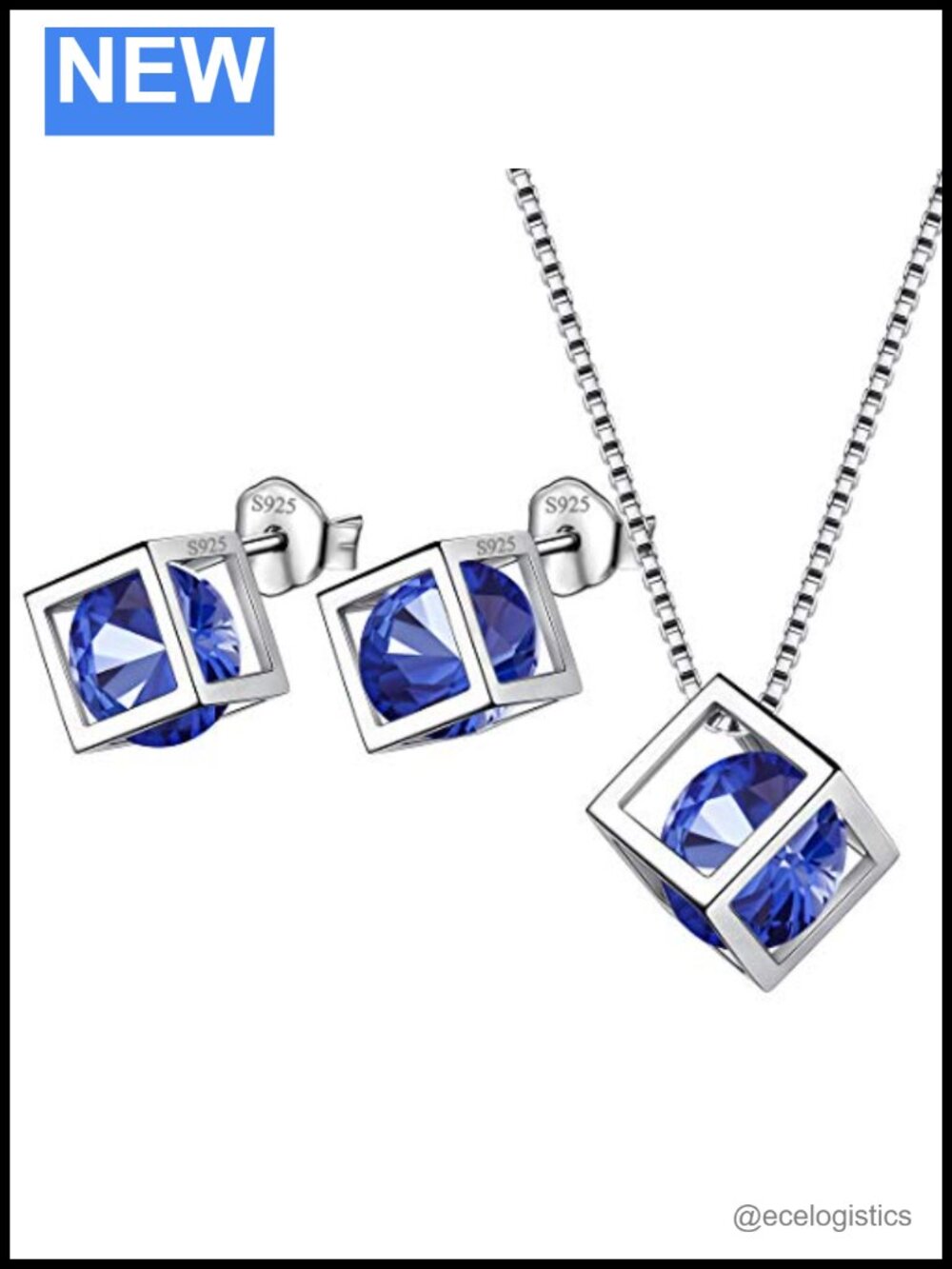 925 Sterling Silver Birthstone Necklace Earring Set Cubic Zirconia Gift